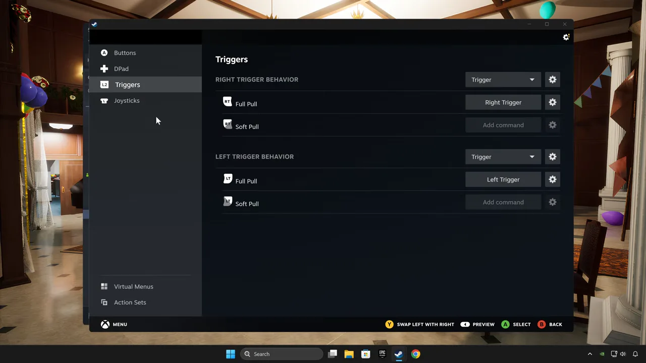 MECCHA CHAMELEON controller layout setup with trigger mapping in Steam Input
