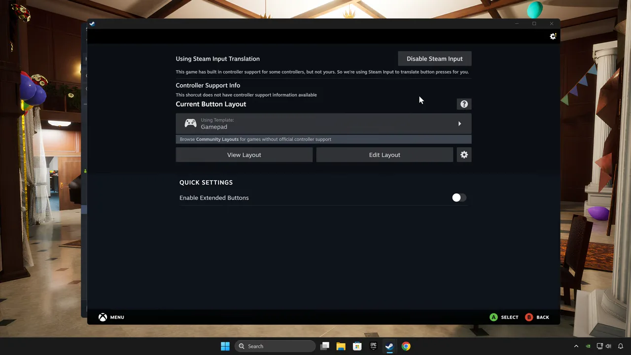 MECCHA CHAMELEON controller guide showing Steam Input controller layout setup